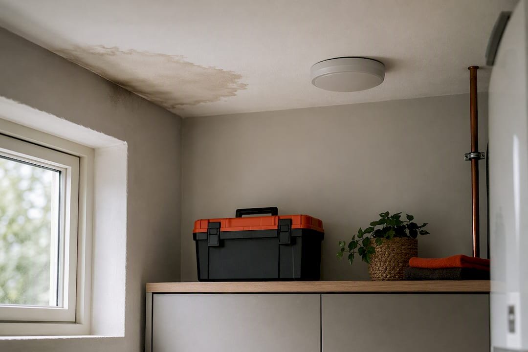 Vochtplek naast elektrische plafondinstallatie
