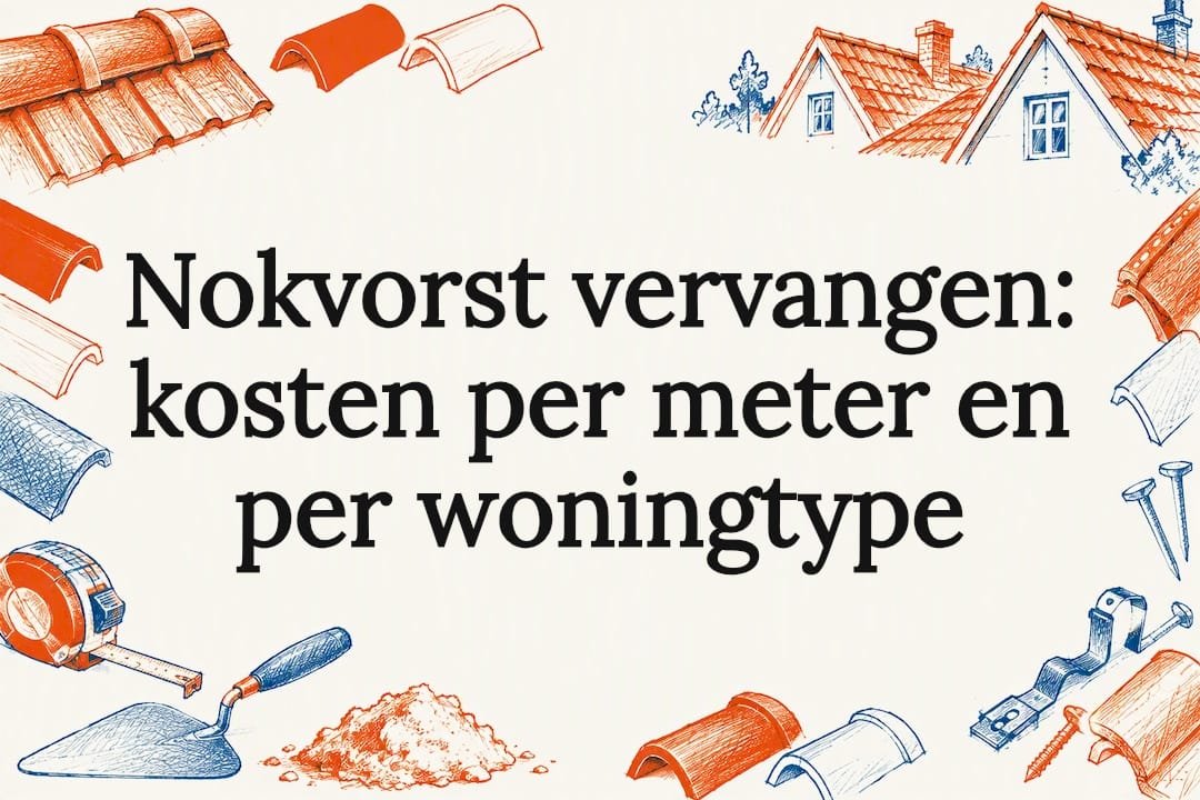 Schematische nokvorst met dakdetails en gereedschap