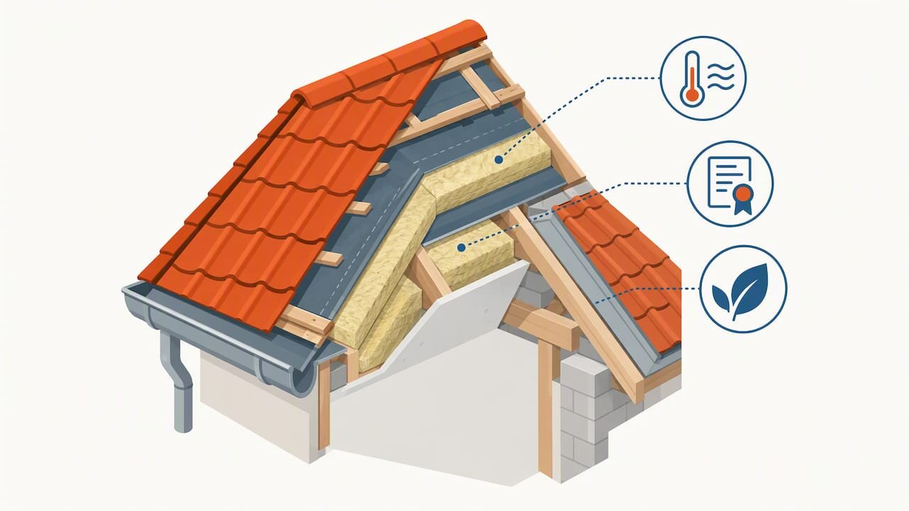 Doorsnede van een dak met renovatie en isolatie
