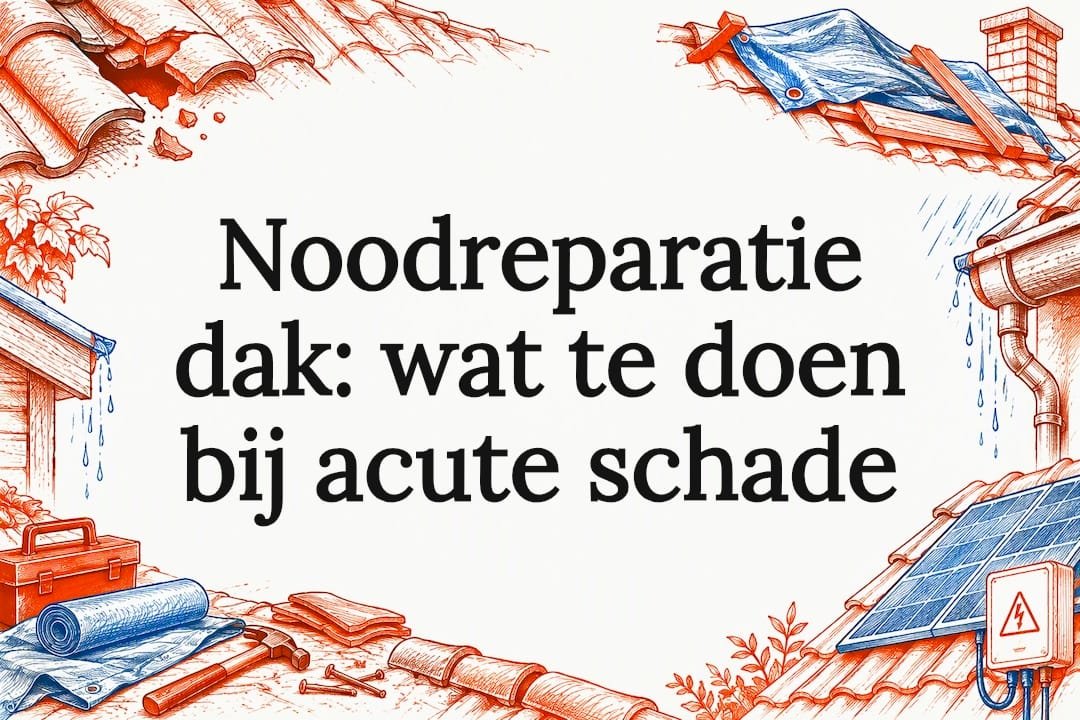 Sierlijke titelkaart met beschadigd dak