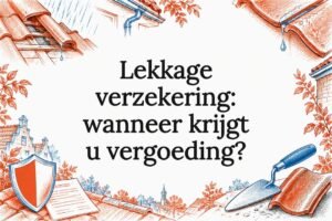 Titelkaart met daklekkage en verzekeringsiconen