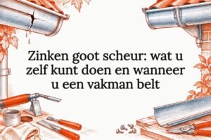 Titelkaart met tekeningen van een zinken dakgoot