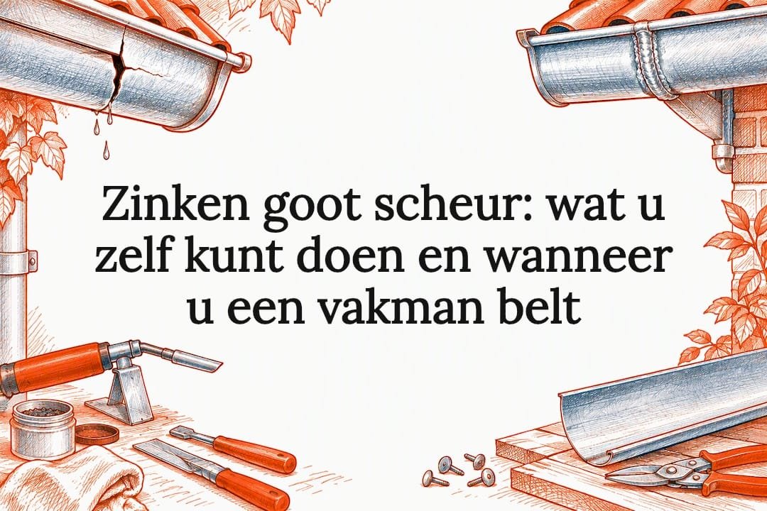 Titelkaart met tekeningen van een zinken dakgoot