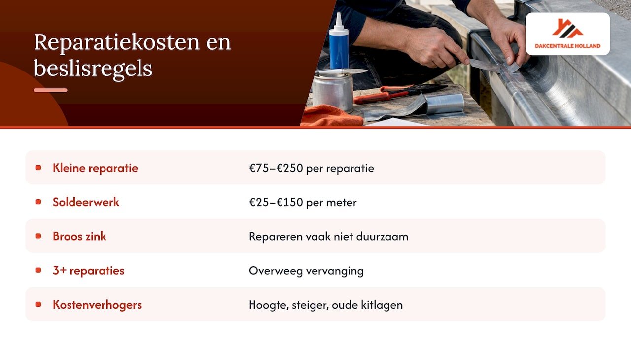 Besliscriteria voor repareren of vervangen van zink
