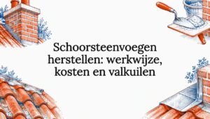 Schetskaart met schoorsteen, voegwerk en dakdetails