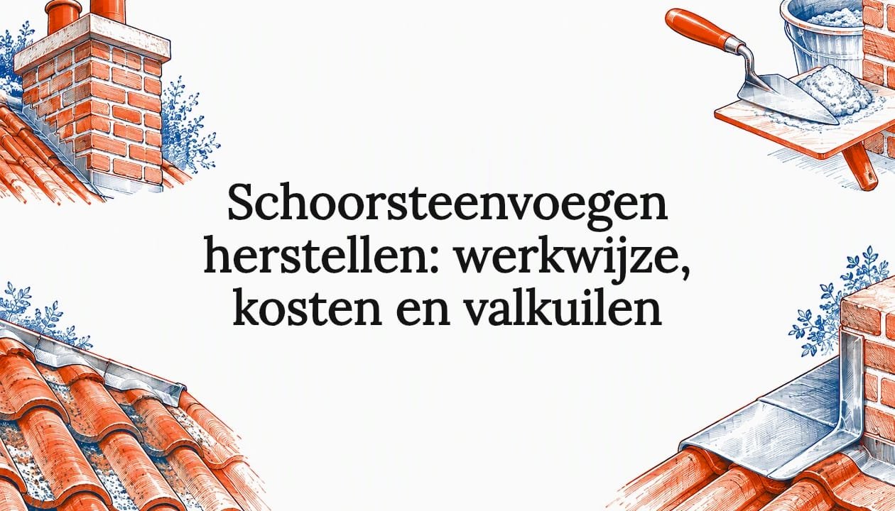 Schetskaart met schoorsteen, voegwerk en dakdetails